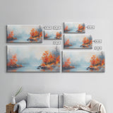 Fall On The Lake, Framed Canvas Print, Beautiful Seasonal Decor, Moody Landscape Painting
