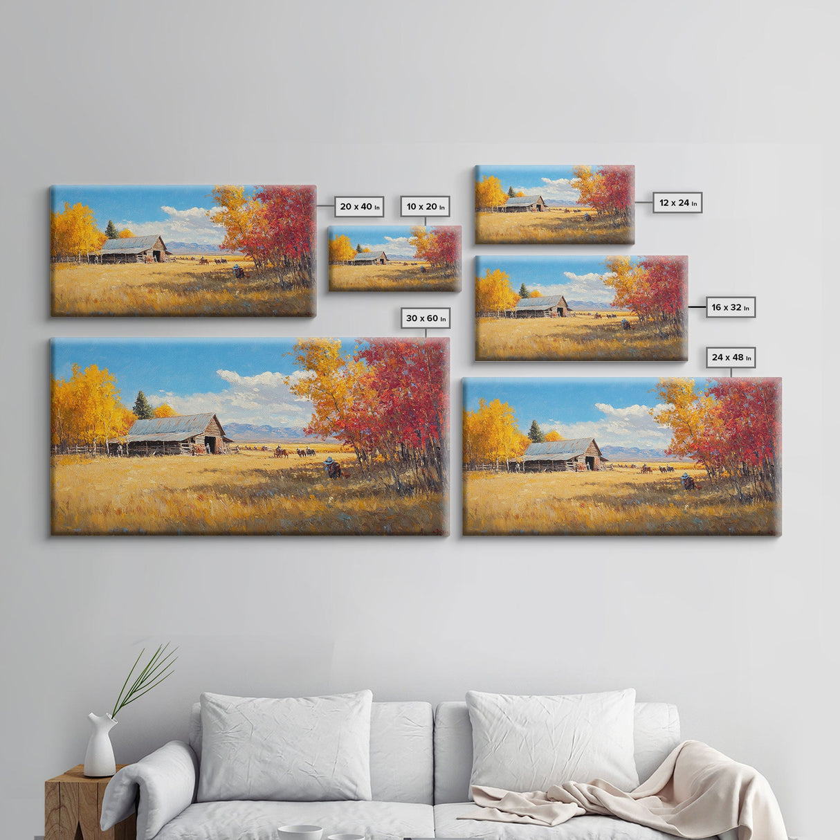 Group Of Horseback Riders In Autumn Field, Rustic Fall Scene Wall Art, Country Farmhouse Framed Canvas Print, Cozy Harvest Time Art