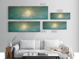 Eclectic Art Deco Sunburst Framed Canvas Print, Boho Style Wall Art, Emerald Green and Gold Extra Wide Art