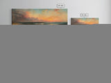 North Beach at Sunset, Framed Canvas Print, Beautiful Panoramic Seascape Painting, Boho / Minimalist Home Decor, Rustic Beach Art