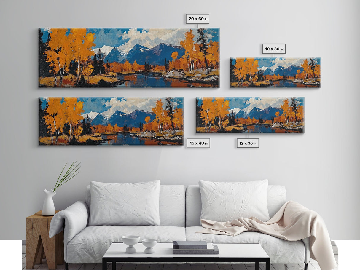 Large Framed Vintage Fall Landscape Wall Art - Oil Painting Print - Living Room Wall Art - Canvas Wall Art - Mountain Painting