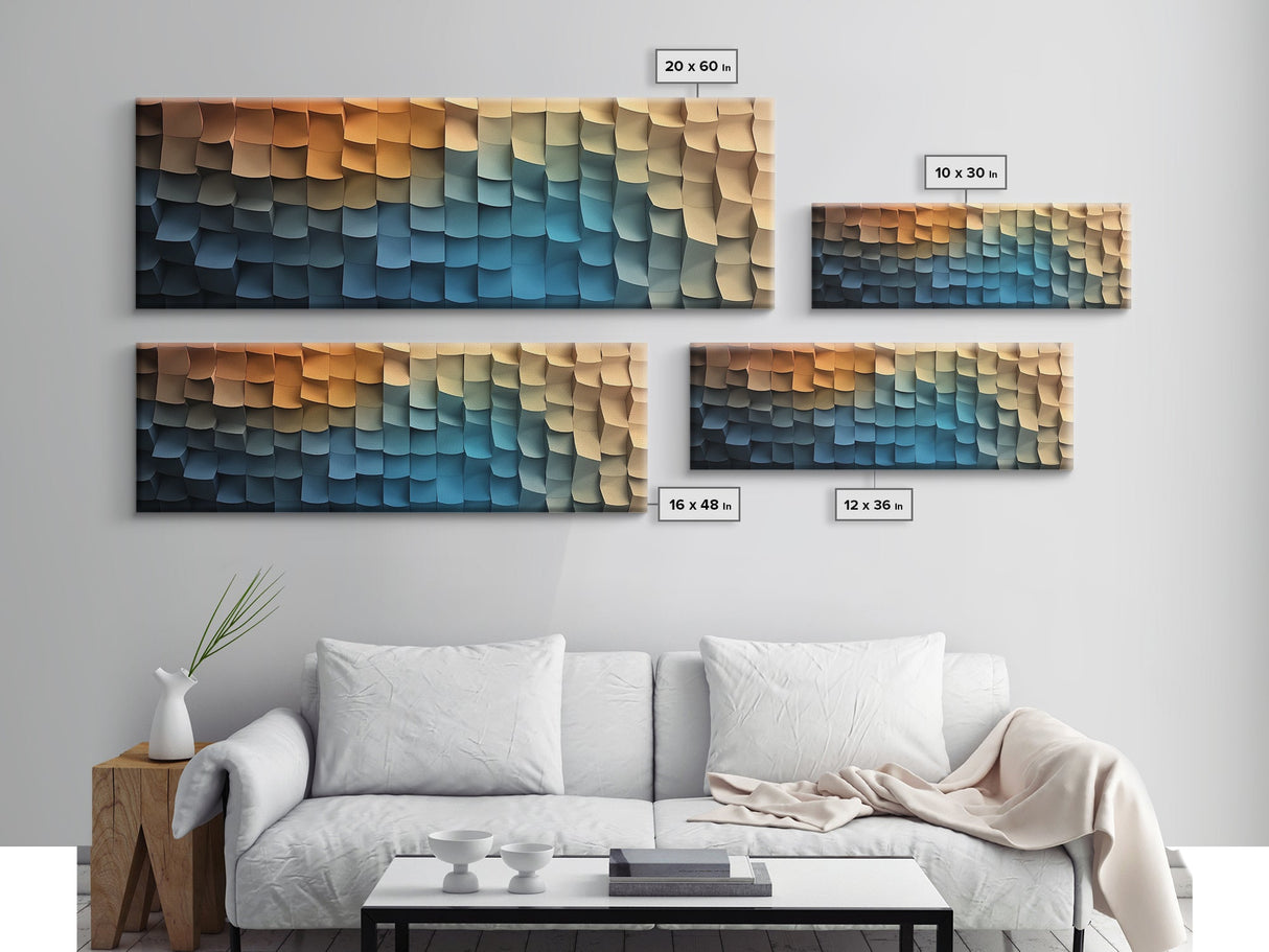 Abstract Art - Coastal Cubism - Framed Canvas Print - Panoramic Geometric Art - Unique Home Decor