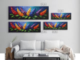 Large Wildflower Painting on Navy Blue Background, Canvas Print, 3D Appearance, Minimalist / Boho Farmhouse Decor