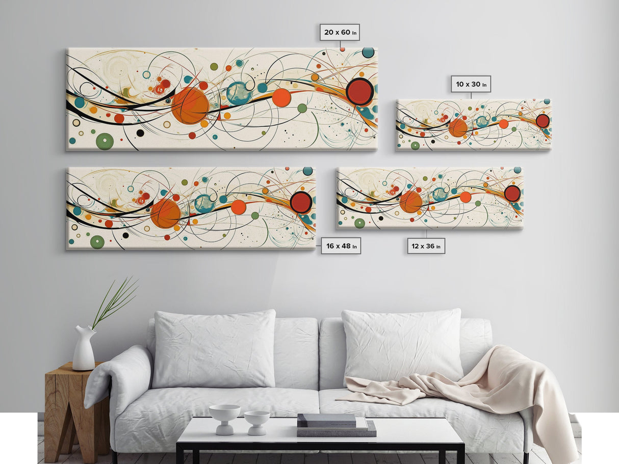Retro Atomic Age Inspired Abstract Art, Framed Canvas Print, Solar System in Abstract, Mid-century modern Inspired Vintage Art
