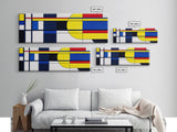Blue, Yellow and Red Abstract Cubism Art, Framed Canvas Print, Modern Art, MCM Inspired Home Decor