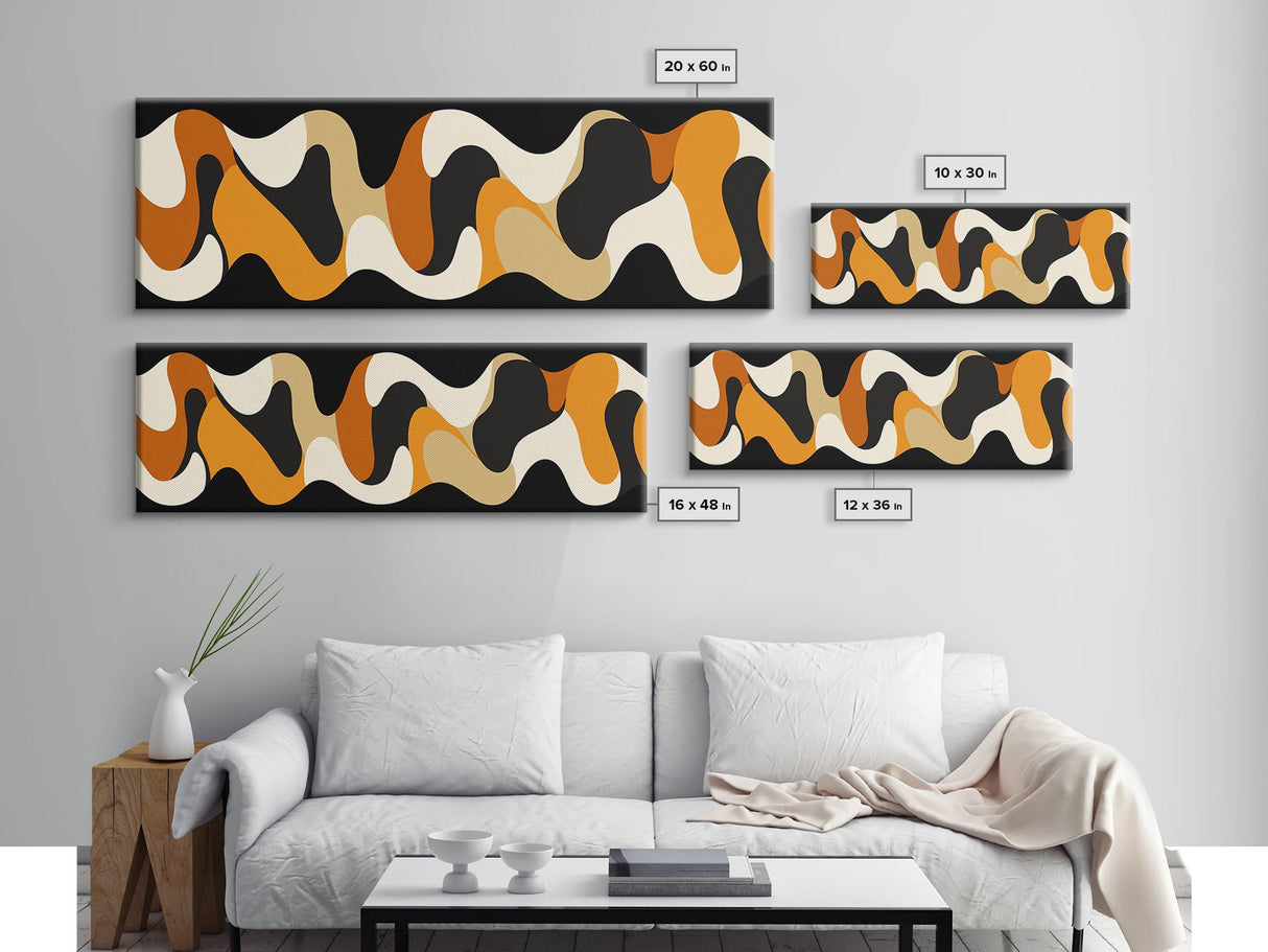 Amber Waves - Framed Canvas Print - Boho Abstract Wall Art - Modern Home Decor - MCM Style Black Background Wall Art