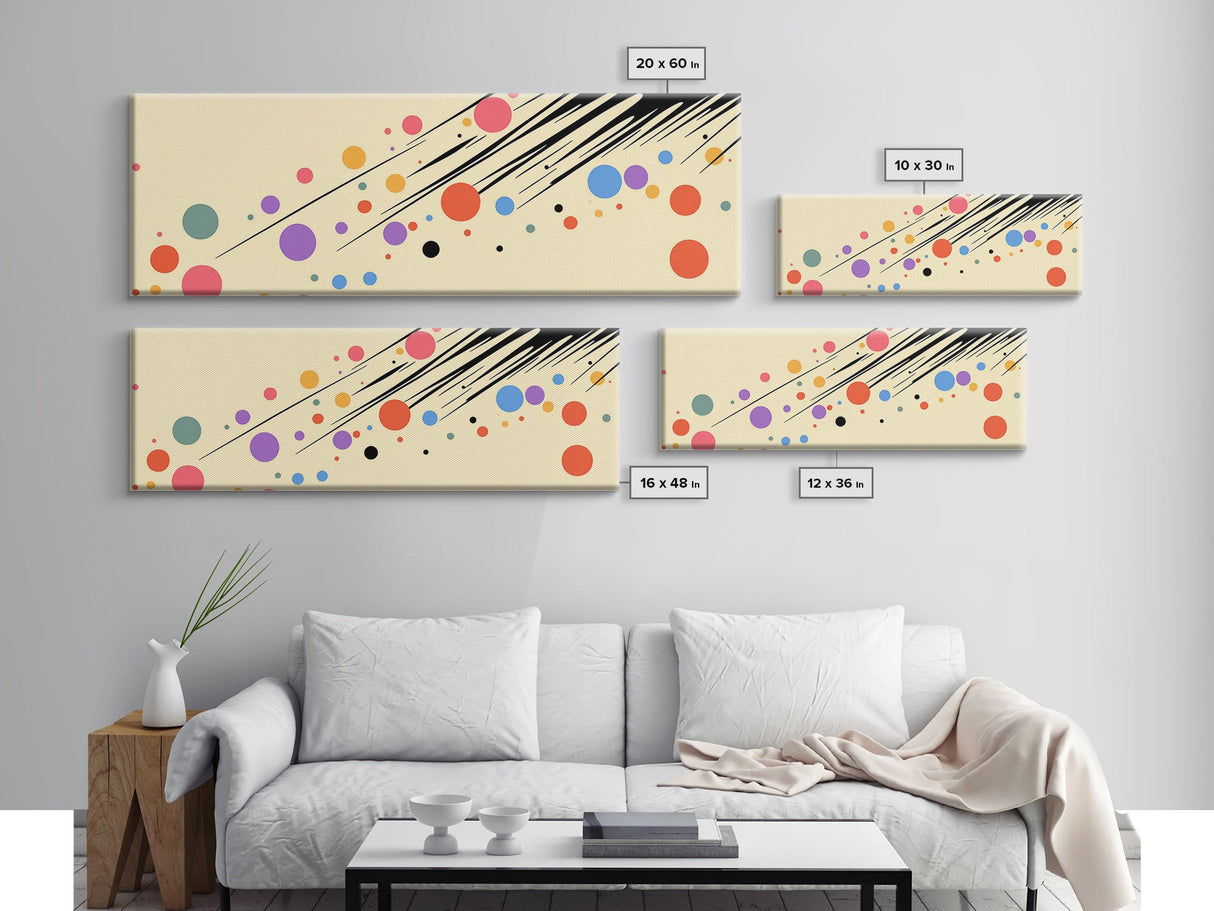 Polka Dots On Cream Background, Framed Canvas Print, Panoramic Wall Art, Modern Home Decor, Boho Style Above Bed Wall Art