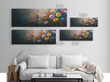 Wildflowers In a Thunder Storm, Framed Canvas Print, Colorful Botanical Print, Field of Wildflowers Canvas Art, Dark Floral Landscape Wide Art