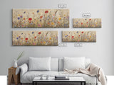 Field of Wildflowers, Spring Floral Decor, Oil Painting Canvas Print, Panoramic Art, Boho Floral Decor, Botanical Wall Art, Field of Flowers