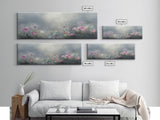 Moody Wild Flowers Under a Cloudy Sky, Panoramic Framed Canvas Print, Nature Decor, Boho Floral Wall Art, Flower Painting Gift For Her