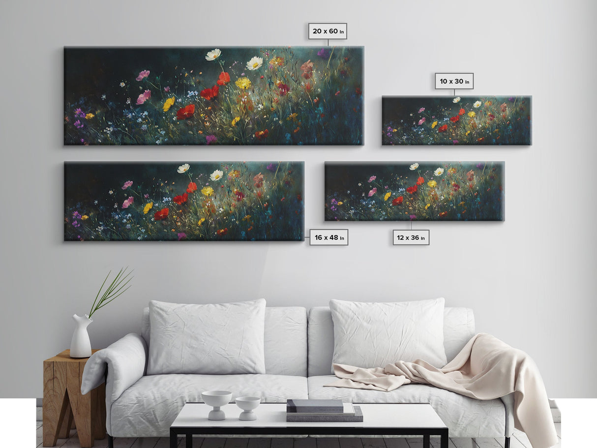Wildflowers At Midnight Framed Canvas Print, Moody Decor, Boho Minimalist Wall Art, Modern Art, Floral or Botanical Wall Art