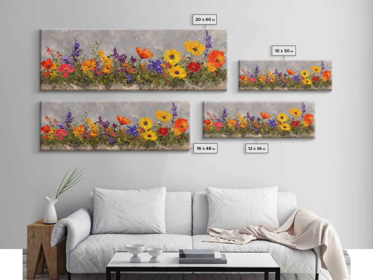Rustic Wildflower Print, Wood Framed Canvas Art, Wild Flowers Oil Painting Print, Boho Style Minimalist Decor, Farmhouse Art