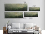 Fog Over The Wild Flowers Framed Canvas Print, Moody Muted Decor, Panoramic Painting Wall Art, Living Room Decor