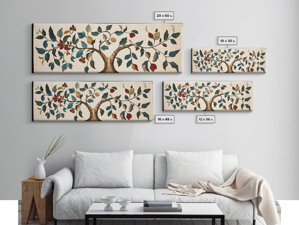 Textile Tree Print - "The Giving Tree" - Framed Canvas Print - Boho Style Wall Art