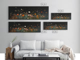 Dark & Moody Wild Flowers Under a Full Moon, Framed Canvas Print, Panoramic Extra Wide Wall Art, Oversized Home Decor
