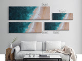 Bird's Eye View Of The Beach, Framed Canvas Print, Nautical Seascapes Decor, Panoramic Extra Wide Wall Art