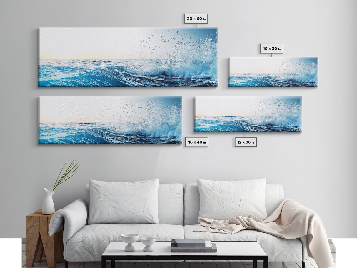 Splash of Waves In The Ocean, Framed Canvas Print, Nautical Seascapes Wall Art