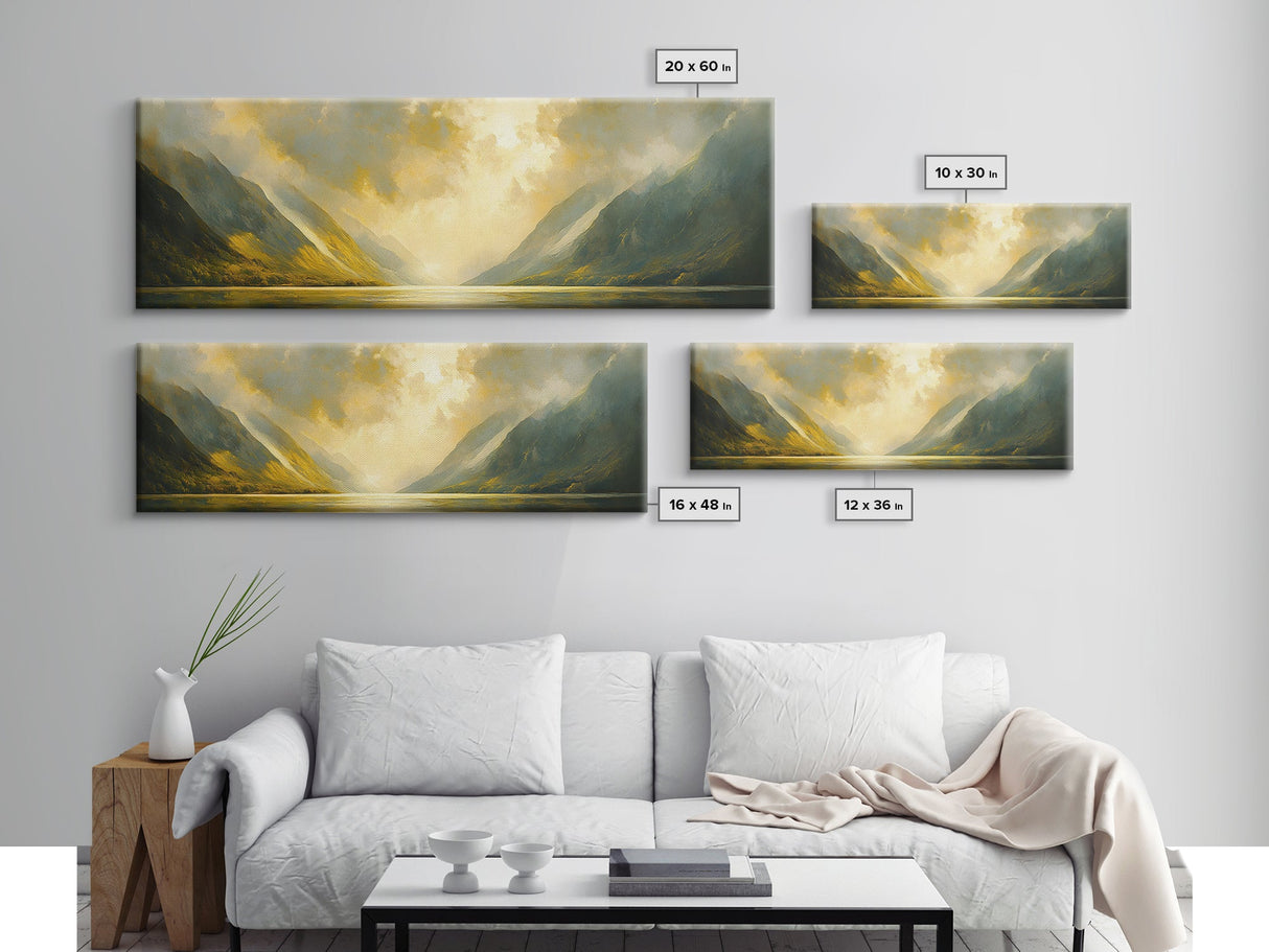 Sunset In The Valley, Framed Canvas Print, Oil Painting Landscape, Original Artwork, Wide Horizontal Art, Above Sofa Modern Art, Moody Decor