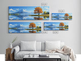 Large Framed Landscape Art | Reflections In The Lake | Panoramic Landscape Painting Framed Canvas Print | Canvas Wall Art