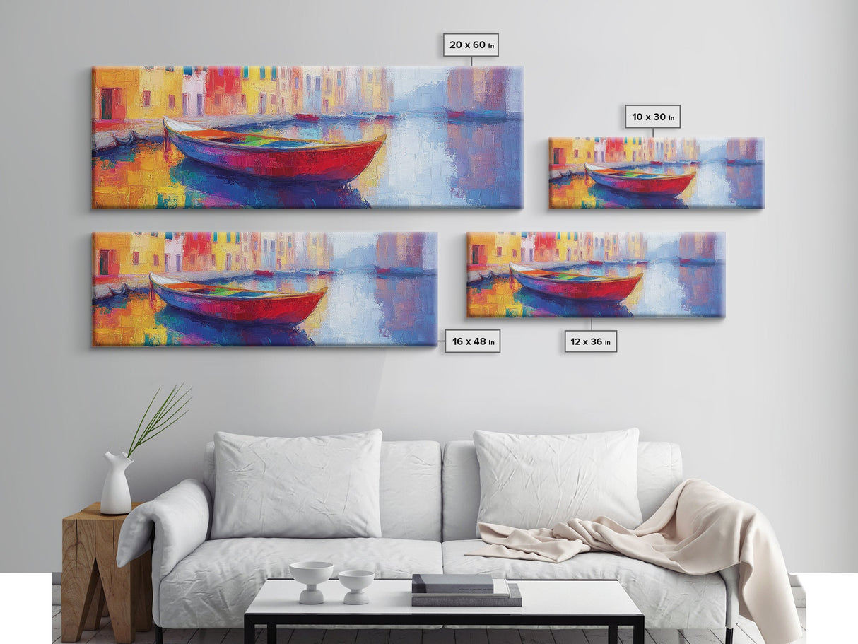 Abstract Painting Of a Canoe, Framed Canvas Print, Vienna Italy Wall Art, Colorful Pop Art, Retro Boho Style Home Decor