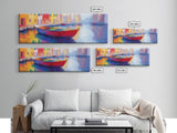 Abstract Painting Of a Canoe, Framed Canvas Print, Vienna Italy Wall Art, Colorful Pop Art, Retro Boho Style Home Decor