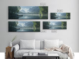 Canoe On The Lake, Framed Canvas Print, Moody Landscape Painting, Realism, Original Artwork, Rustic Lakehouse Decor, Oversized Wall Art