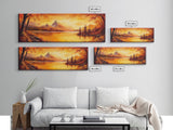 Golden Hour Over The Mountains, Sunset Landscape Painting Print, Wood Framed Artwork, Ultra Wide Panoramic Print