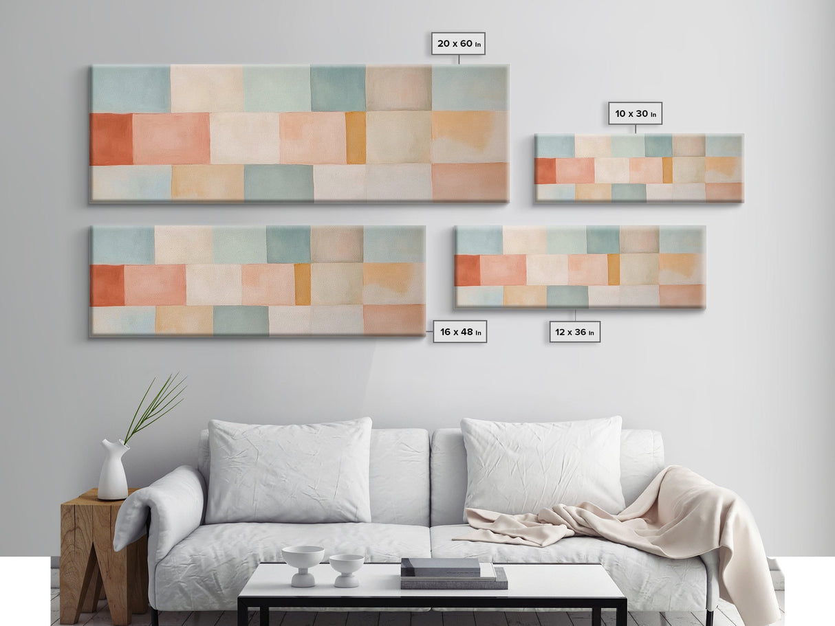 Midcentury Modern Style Abstract Square, Framed Canvas Print, MCM Modern Wall Art, Pastel Colors, Large Horizontal Wall Art Print