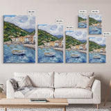 Modern Art Canvas Print - Italian Fishing Village - Italy Oil Painting - Neutral Wall Art - Seascape Painting - Impasto Style Print - Boho