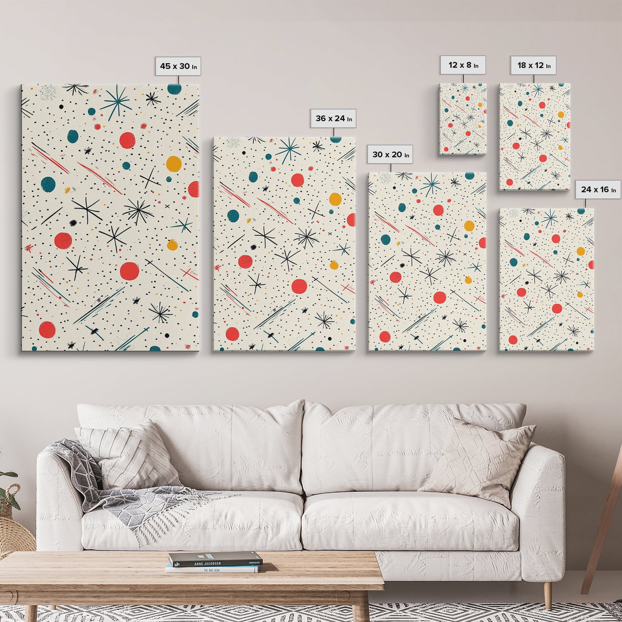 Retro MCM Style Pattern Wall Art, Wood Framed Canvas, Canvas Print, Home Decor, Office Or Bedroom Wall Art, Retro Vibes Decor