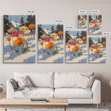 Wild Flowers In The Snow, Framed Canvas Print, Original Floral Painting Print, Modern Wall Art, Modern Custom Art, Winter Art