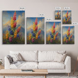 Vintage Style Canvas Print Oil Painting of Wild Flowers On A Mountain Landscape, Framed Canvas, Antique Style Wall Art, Painting of Flowers