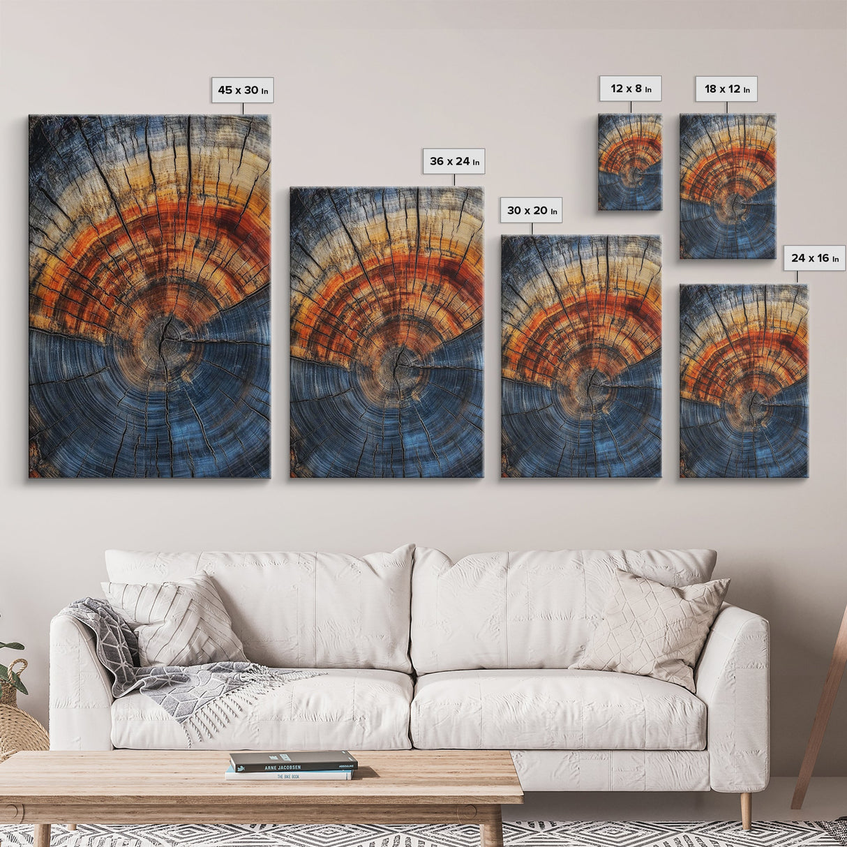 Nordic Style Tree Rings Canvas Print, Modern Farmhouse Rustic Decor, Wood Framed Art, Original Art On Canvas Wood Rings Wall Art Print