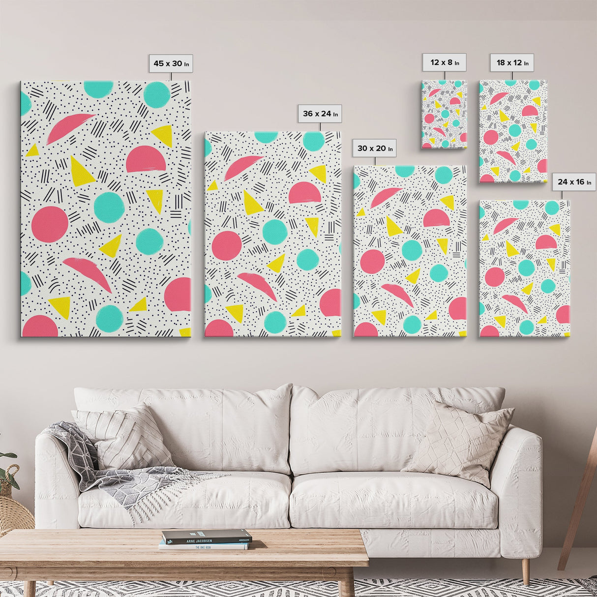 Retro Style Preppy Wall Art Framed Canvas Print, 90s Style Shopping Mall Style Abstract Art