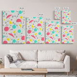 Retro Style Preppy Wall Art Framed Canvas Print, 90s Style Shopping Mall Style Abstract Art