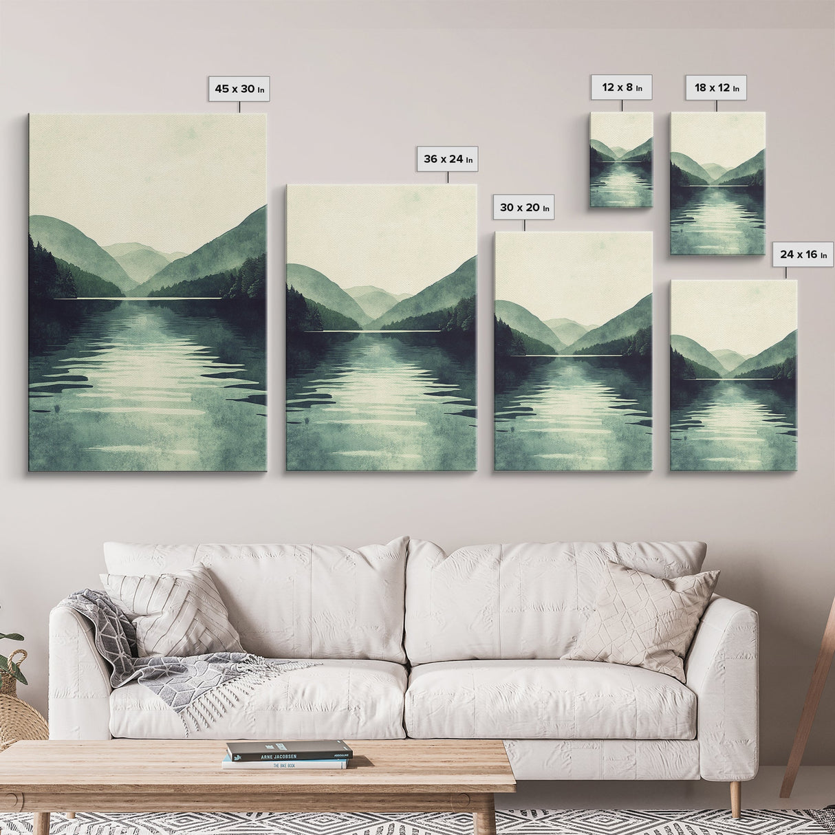 Emerald Green Landscape Painting Print, Wood Framed Canvas Art, Jade Green, Soothing Home Decor, Bed Room Wall Art