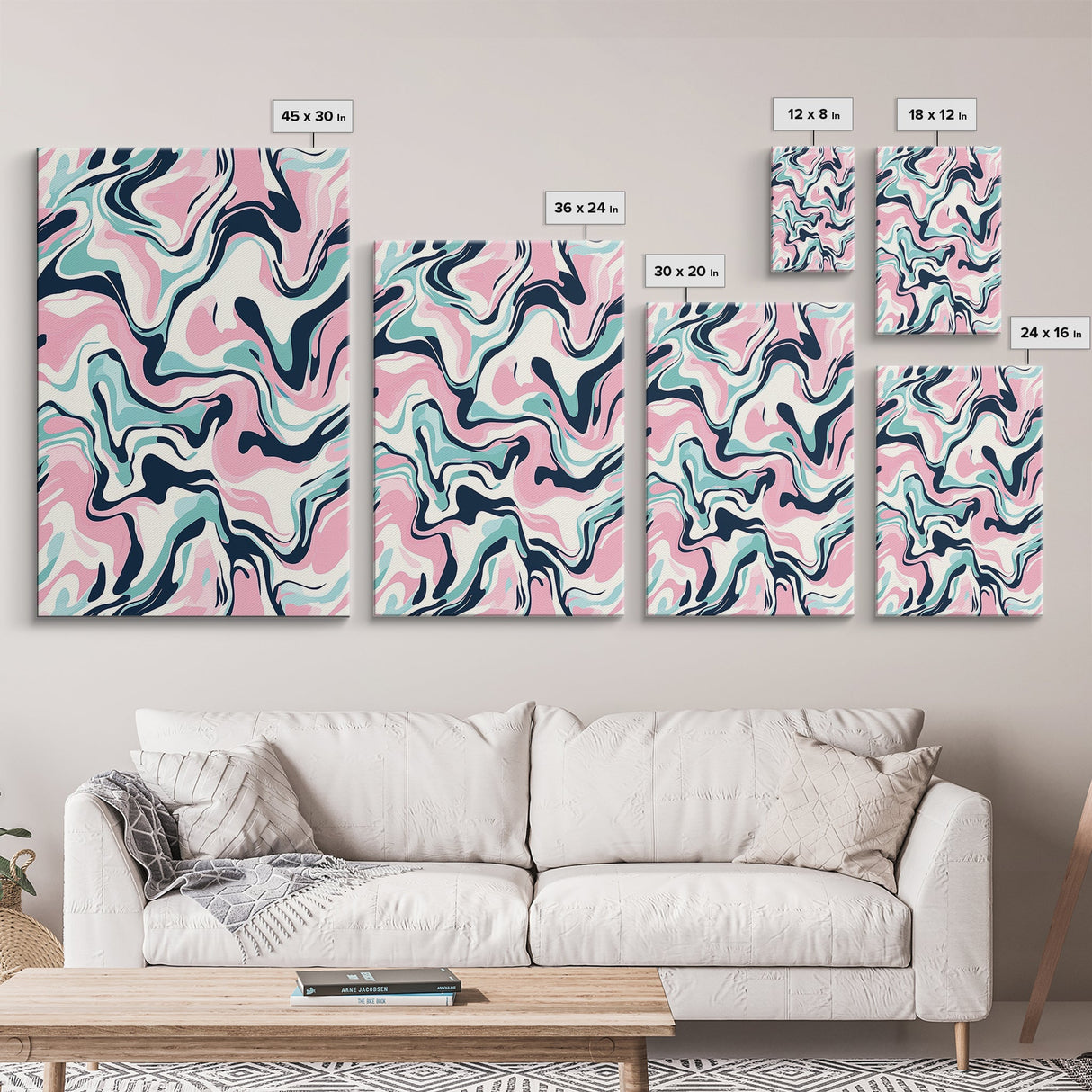 Pink, Black and Turquoise Preppy Wall Art Canvas Print, Girl's Dorm Room Wall Art, Abstract Print, Gift For Mom, Gift For Her