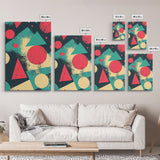 Circles And Triangles, Canvas Print, Retro Abstract Art, Midcentury Modern Style Home Decor, Turquoise Red and Black Wall Art