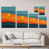 MCM - Mid Century Modern Framed Canvas Print of a Sunset, Gradient Painting Print, Vintage Landscape Art