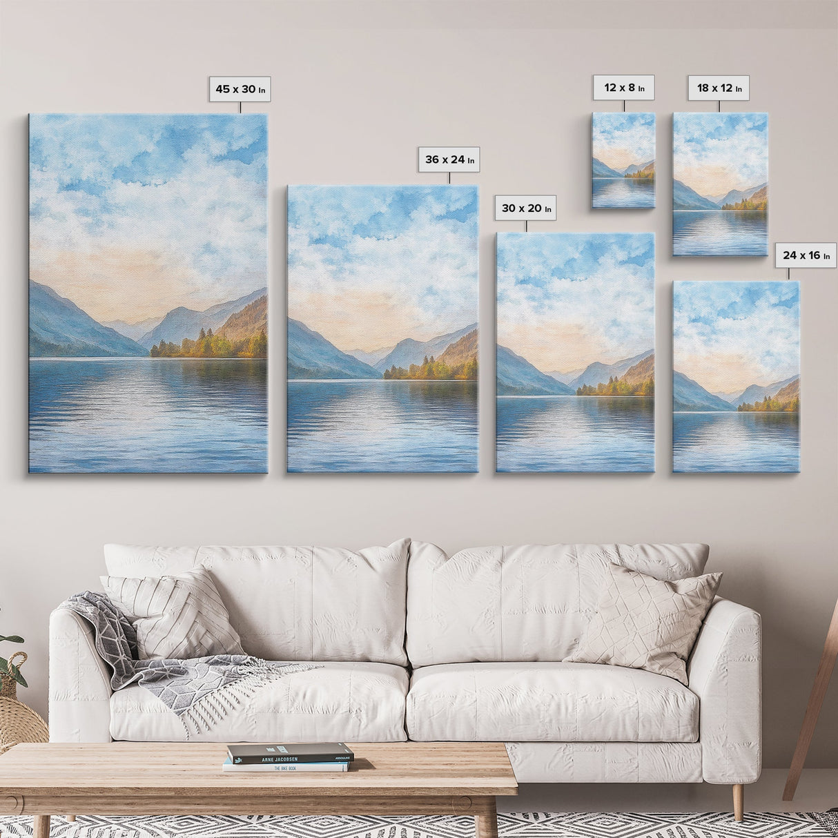 The Calm Lake Framed Canvas Print, PNW Wall Art, Modern Realism Home Decor, Watercolor Landscape Print