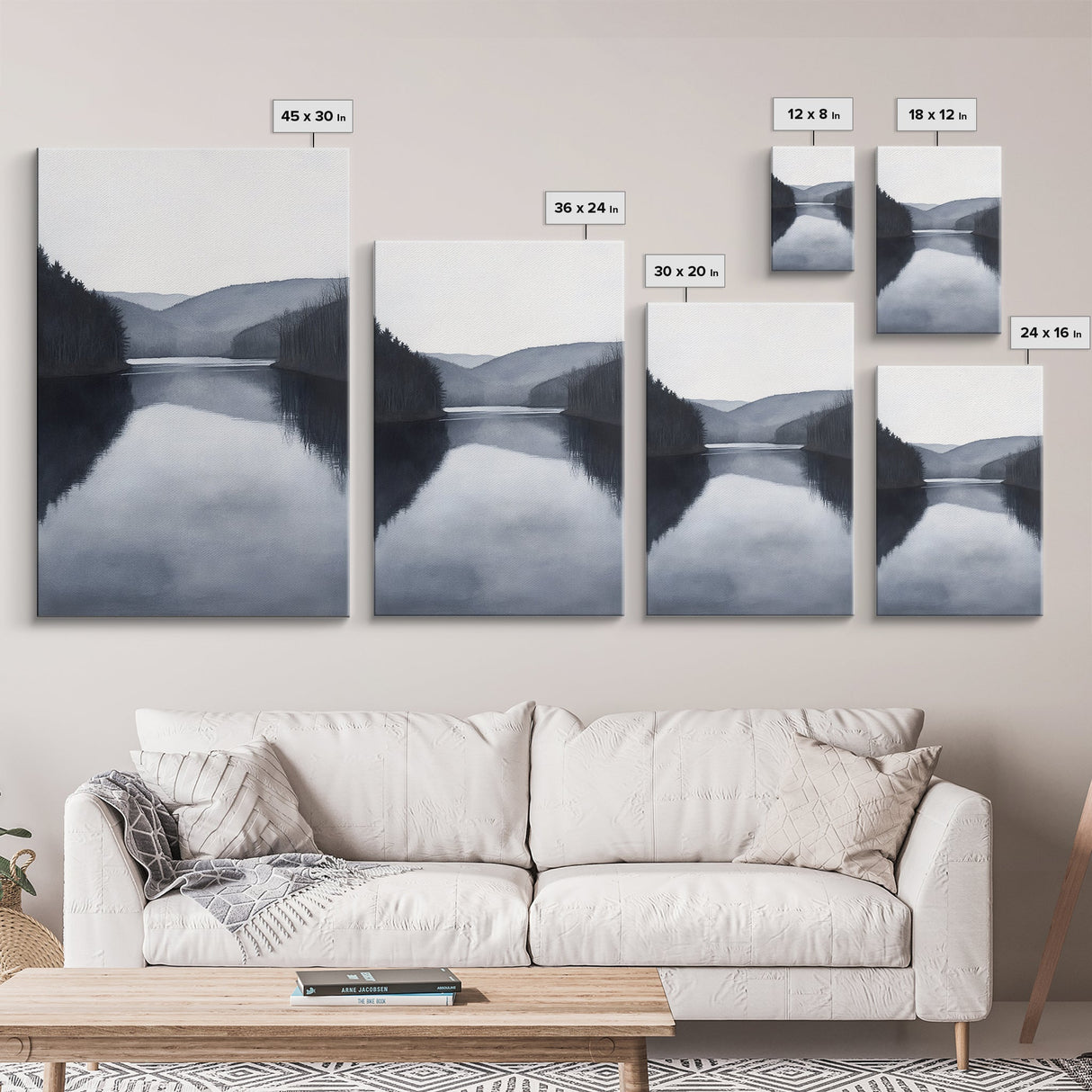 Moody Decor, Grey Scale Charcoal Sketch Print, Framed Canvas Print, Black and White Landscape Painting Print