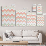 Pink and Mint Green Chevrons, MCM style Mid Century Modern Home Decor, Framed Canvas Print, Whimsical Wall Art