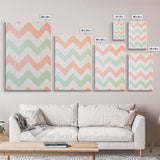 Mint Green and Pink Chevrons, MCM style Mid Century Modern Home Decor, Framed Canvas Print, Whimsical Wall Art