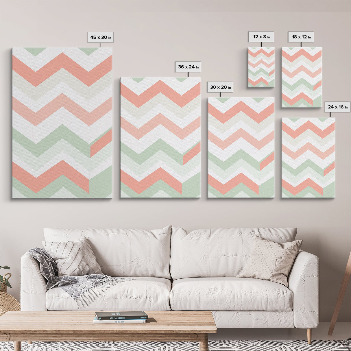 Watercolor Abstract Chevrons Art Print, Framed Canvas Print, Abstract Art Print, Modern Abstract, MCM, Midcentury Modern Decor