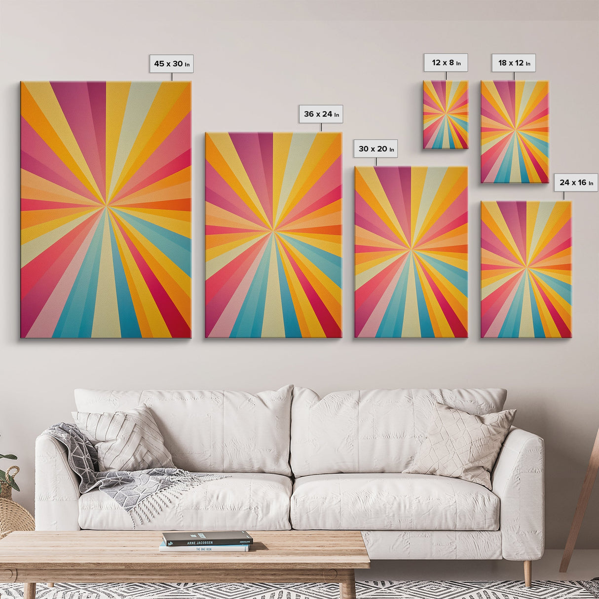 Mid Century Star Burst Canvas Print, Art Print, Retro Style Pastel Spiral Art, Modern Art, Modern Abstract Art Print, Wall Hangings