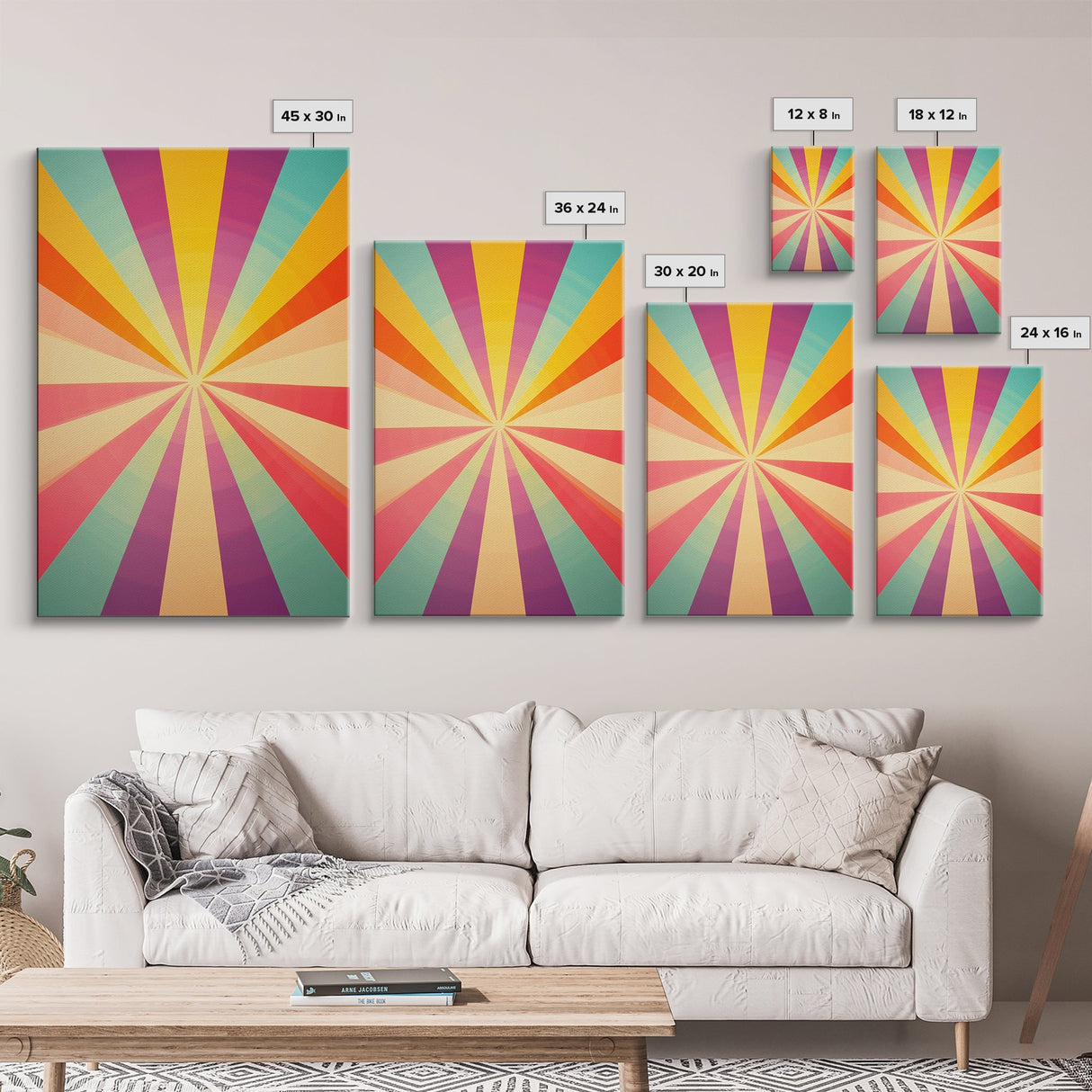 Sea Green, Rouge,Yellow Orange and Sea Green Abstract Art, Framed Canvas Print, Mid-Century Modern Wall Art, Boho Minimalist