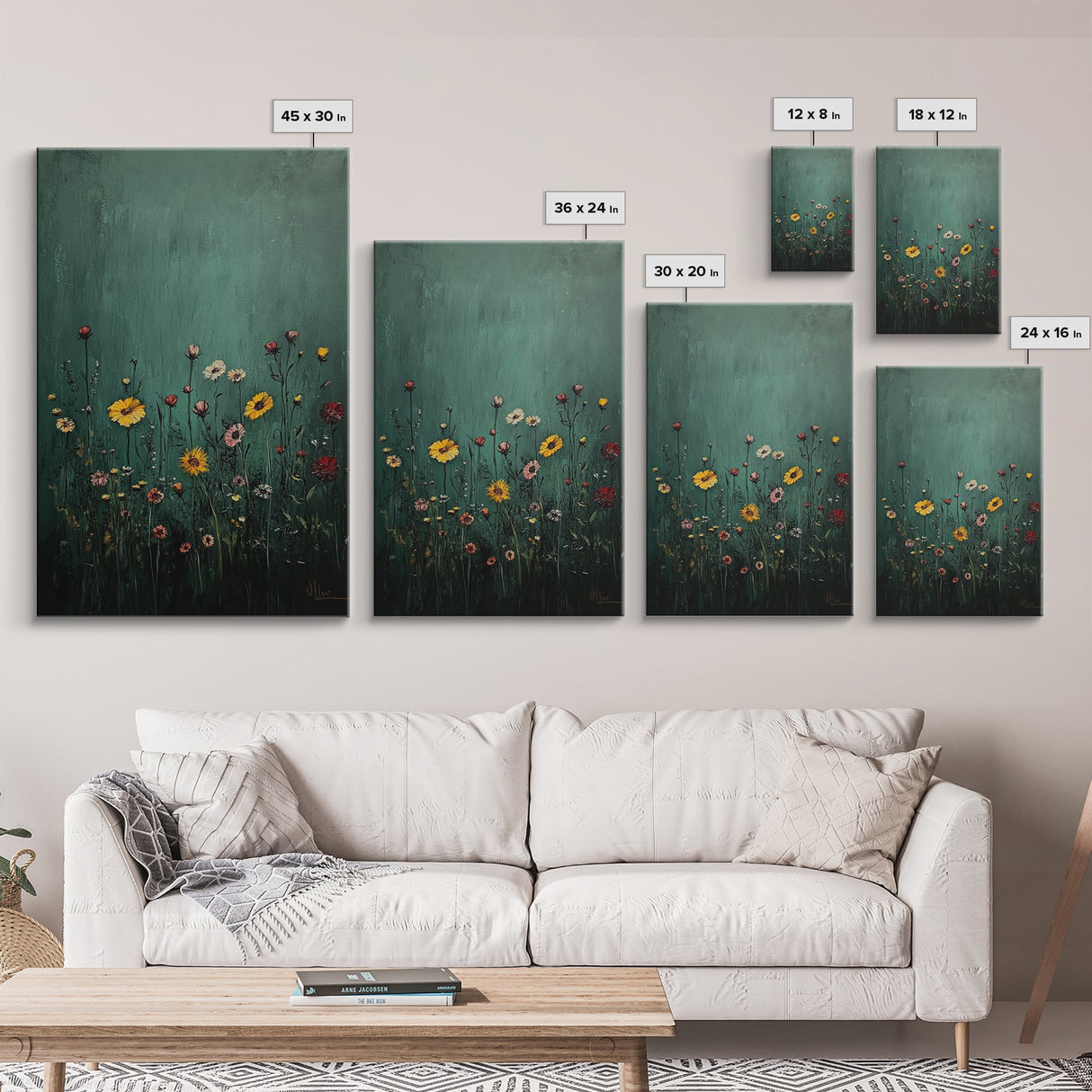 Wildflower Print, Oil Painting Flower Canvas Print Boho Botanical Wall Art, Dark and Moody Home Decor, Minimalist Bouquet