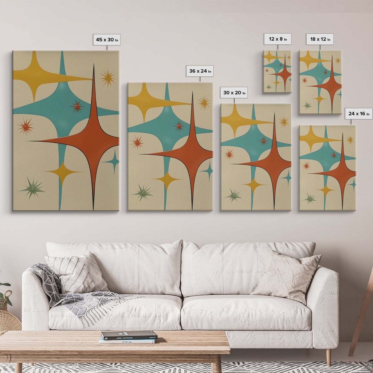 Art Deco Star Burst Canvas Print Wall Art, Retro 50s Style, Starburst, Mid-Century Modern Wall Art