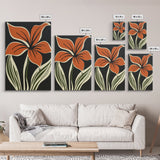 Orange Flower on Black Background, MCM Style Art, Framed Canvas Print