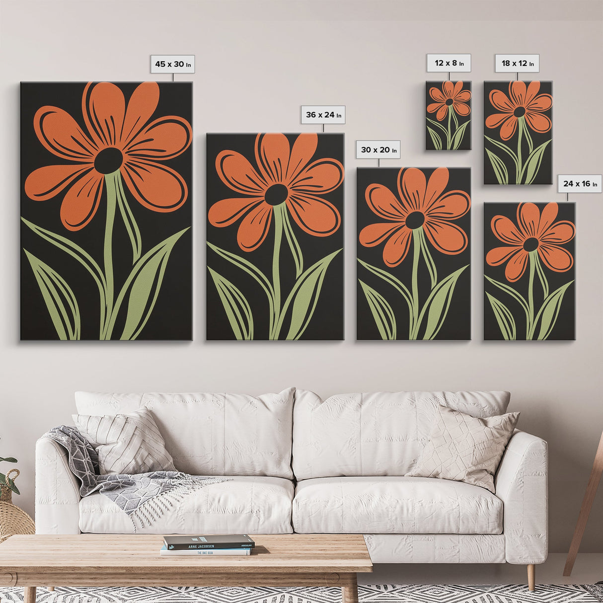 Orange Daisy with Black Background, Framed Canvas Print, Cute Floral Print, Botanical Minimalist Home Decor